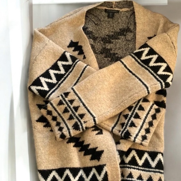 Tahari Soft Cozy Aztec South West Open Front Cardigan Sweater - Picture 12 of 16